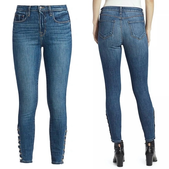 NWT L’AGENCE High Rise Stretch Denim Ankle Slit Button Hem Crop Skinny Jeans 25 - Picture 7 of 7